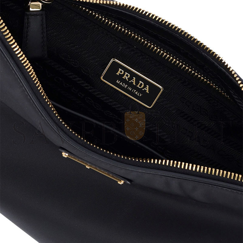 Pra*a black aimÉe large re-nylon and leather shoulder bag with padlock 1bc232 (34*19.5*10cm)